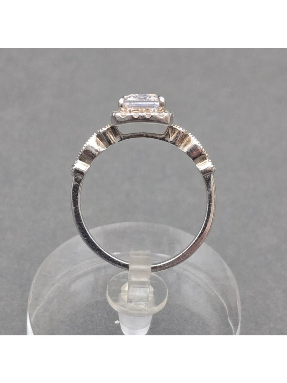 Emerald Cut Halo CZ Statement Ring Sterling Silver Prong Set Size 7.5 Cocktail - Picture 4 of 14